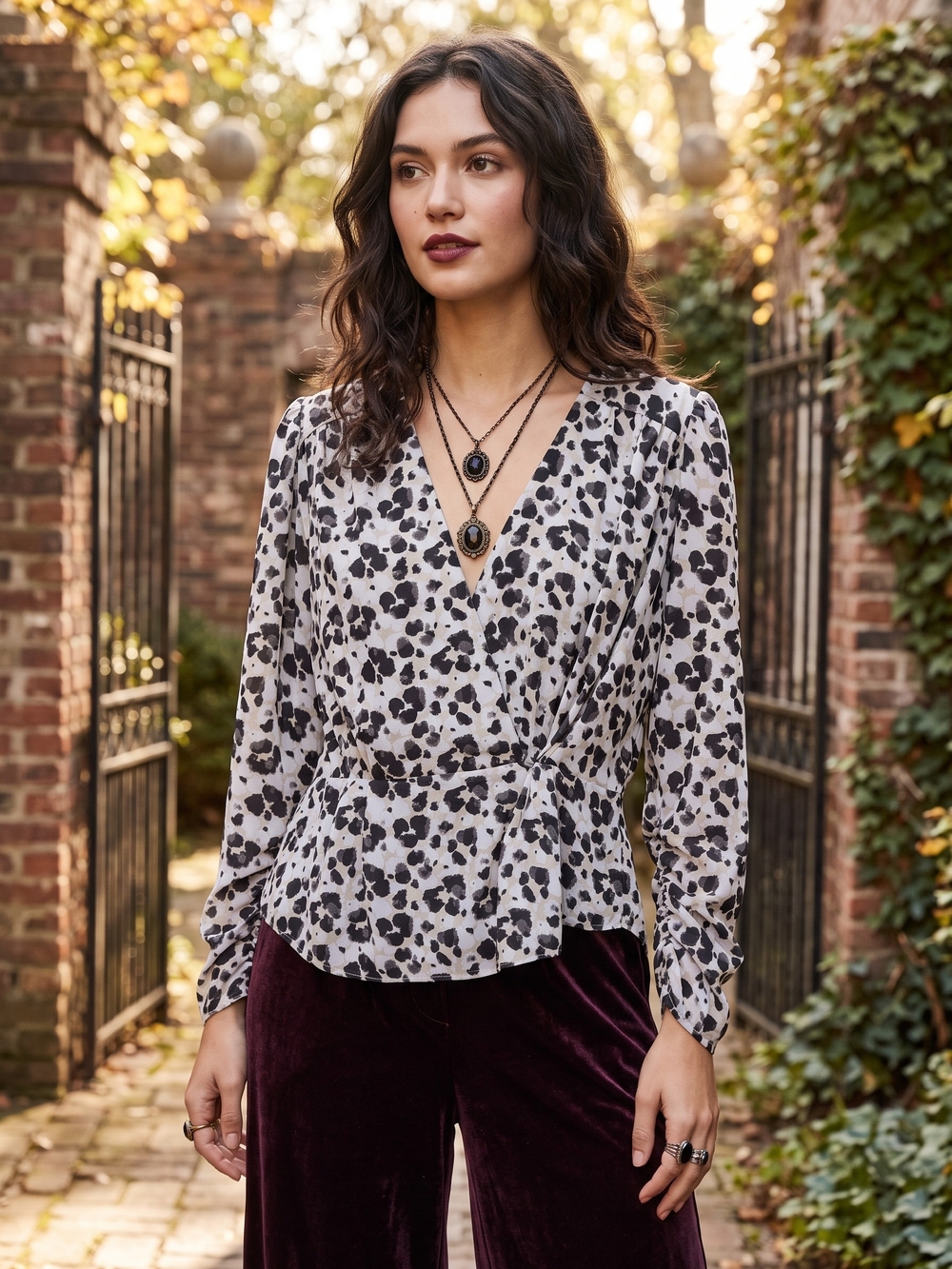 cabi Siren Rosette Leopard Faux Wrap Blouse Dark Romance Mob Wife Whimsigoth